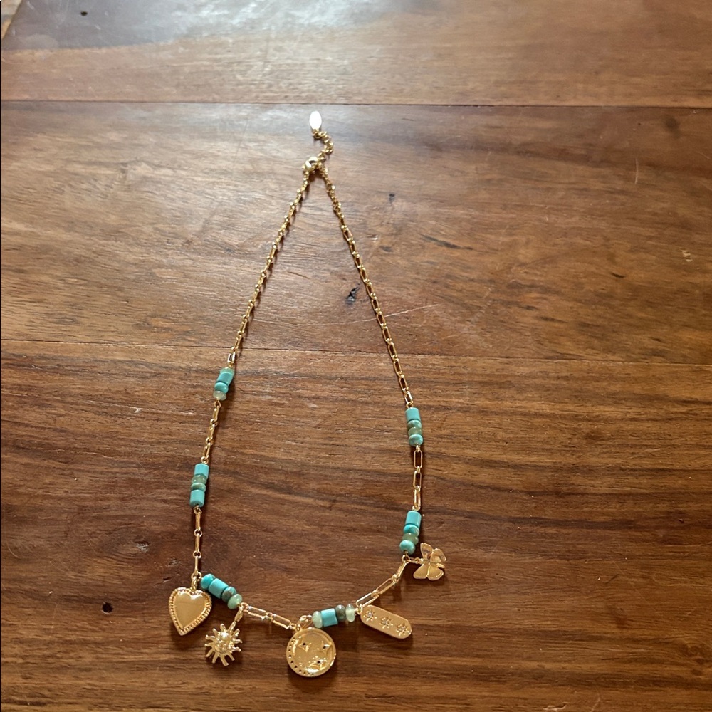 NWOT Anthropologie Gold and Turquoise Charm Necklace